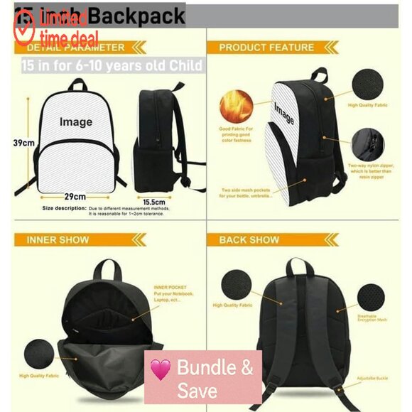 Lightweight Polyester School Backpack with Multiple Pockets, Medium Size - Picture 2 of 2